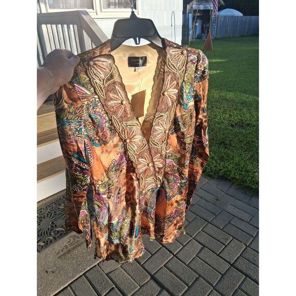 Silk Mary L Couture Top Nordstrom Wild Paisley Small Style #2932 VINTAGE NWT - Picture 2 of 11